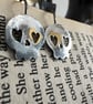 Spooky Silver Skull Earrings for Halloween with a touch of gold - Image 2
