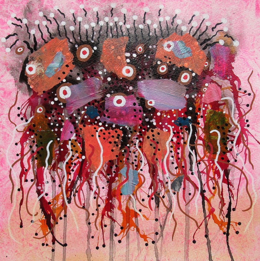 Pink Abstract Painting Grey Black White Organic Expressionist Artwork Quirky Art