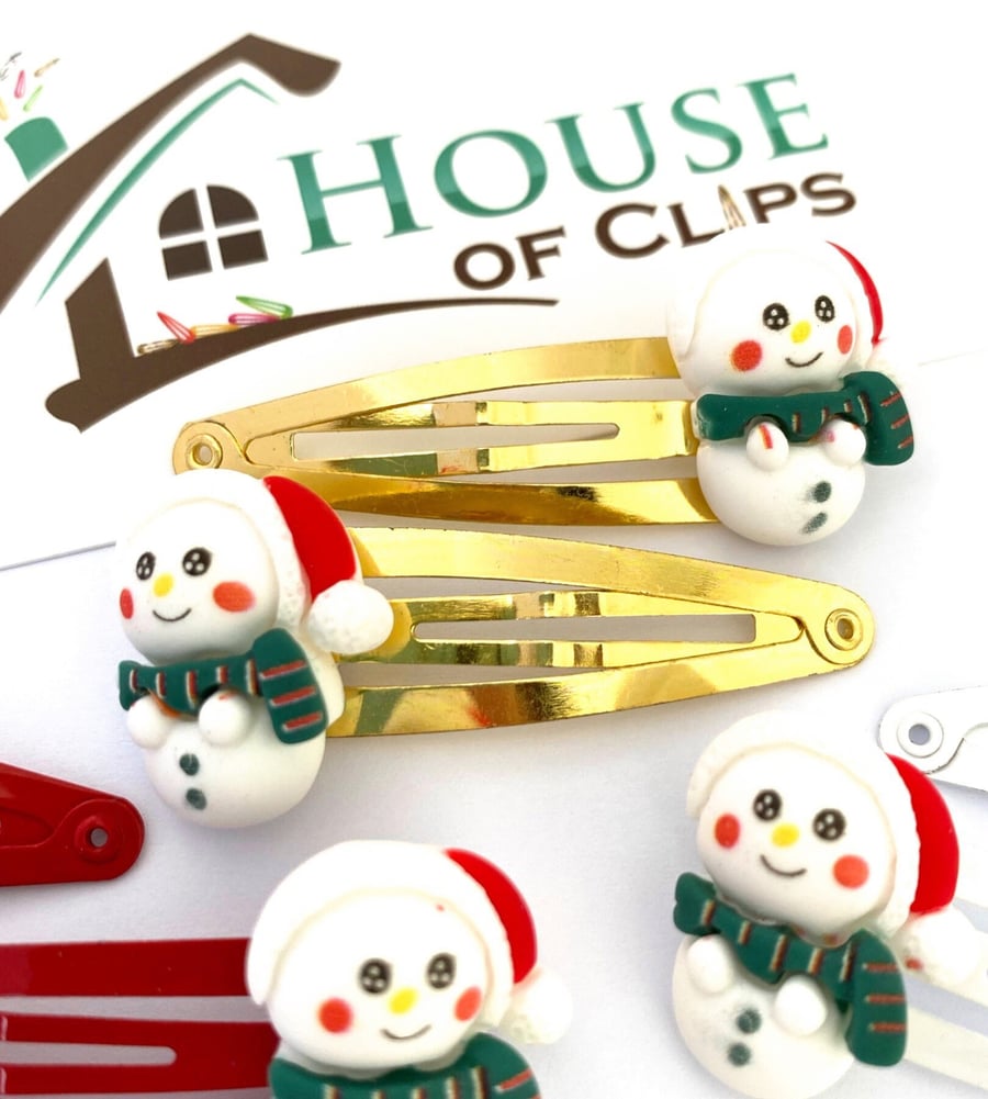 Snowman Hair Clips x2 - Christmas Hair Clips - Father Christmas Hair Clips - Xma