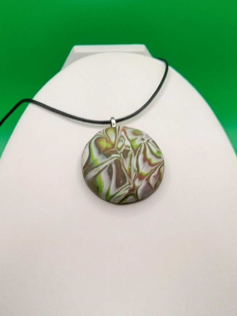 Polymer clay pendant necklace handmade jewellery 40 mm convex
