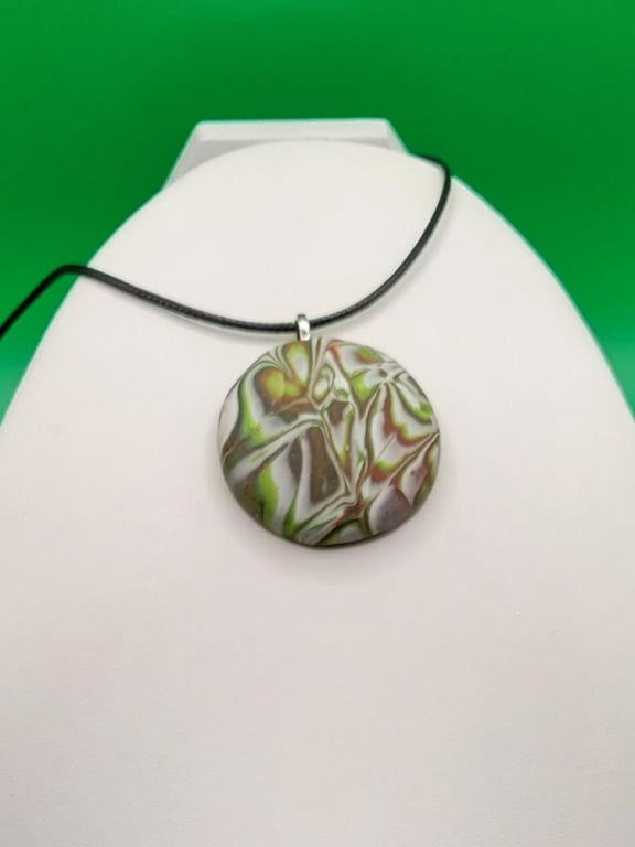 Polymer clay pendant necklace handmade jewellery 40 mm convex