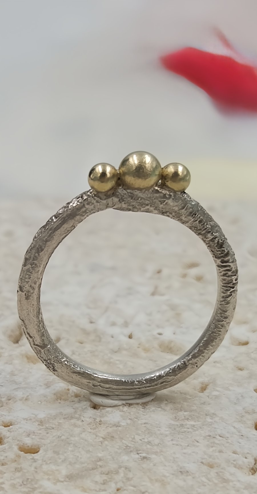 Silver Stacking Ring with Molten Gold Granules