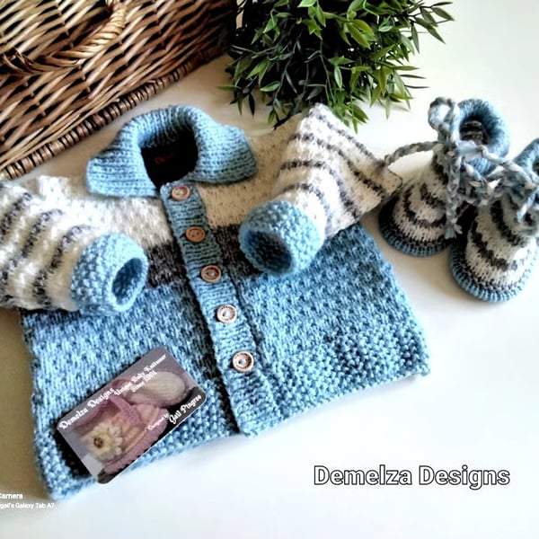 Designer Baby Boys Jacket & Booties with Merino Wool 3-9 months size