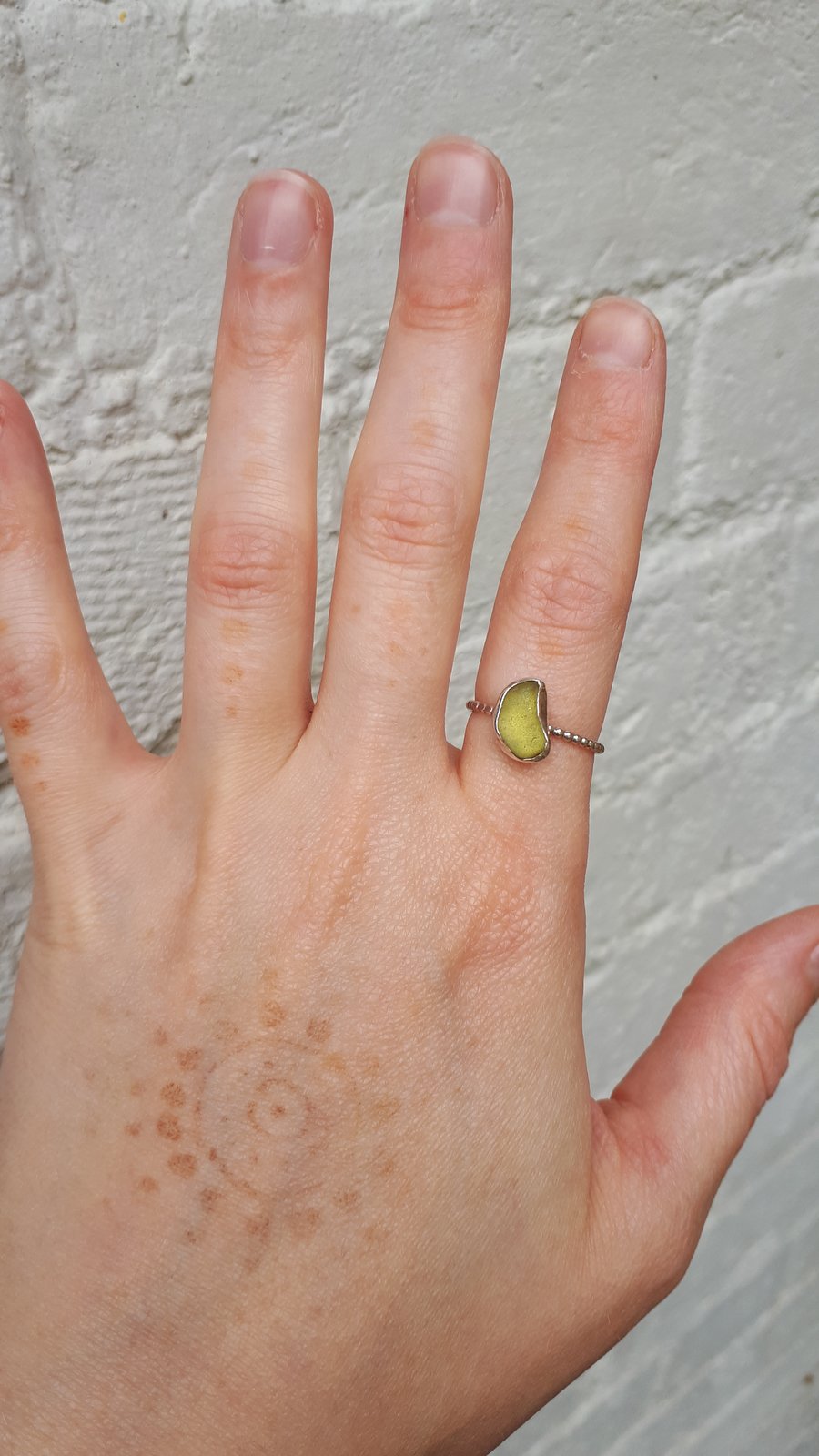 Lime yellow sea glass ring