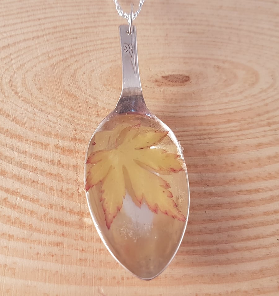 Upcycled Silver Plated Acer in Resin Spoon Necklace SPN051807