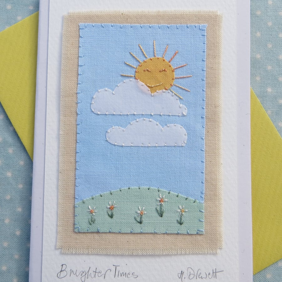 'Brighter Times' hand-stitched card full of sunshine and happiness for Spring