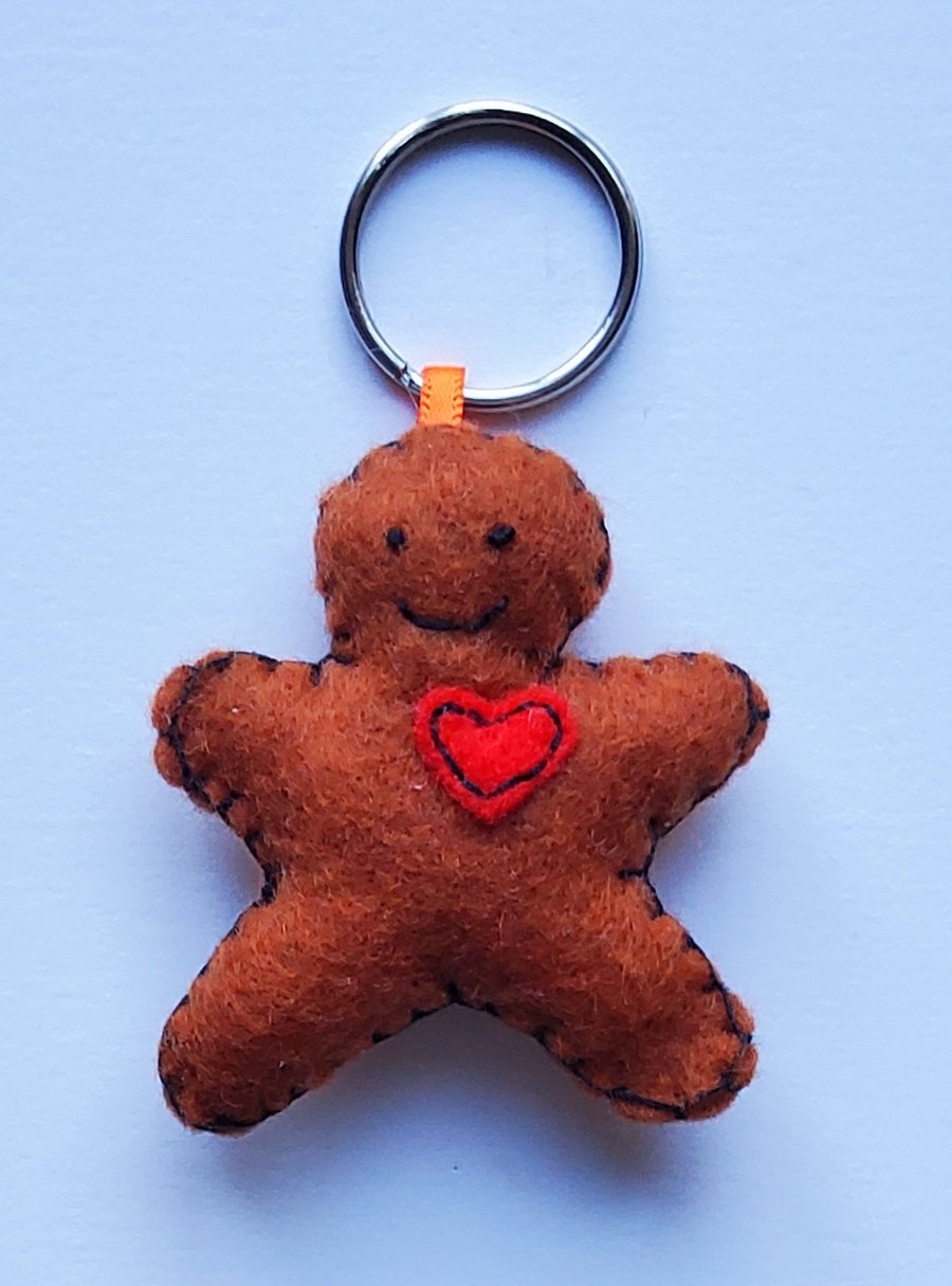 Seconds Sunday Felt Gingerbread Man Keyring, Kawaii Accessory, Stocking Filler