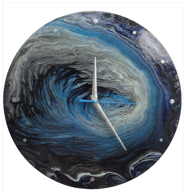 "Blue Symphony" Hand-Painted Fluid Art Wall Clock, Silent Home Decor