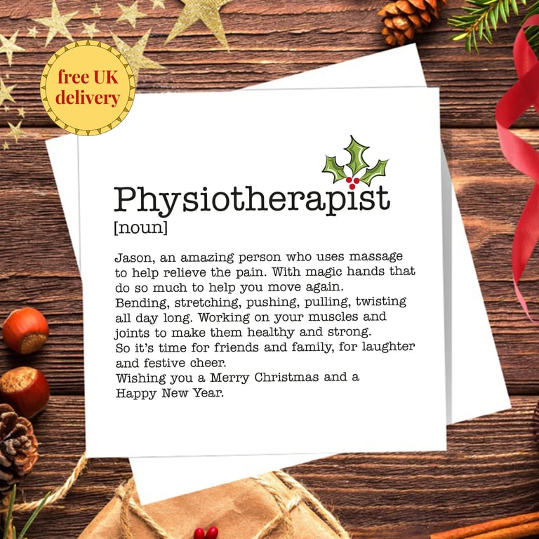 Physiotherapist Definition Christmas Card - Blank Inside