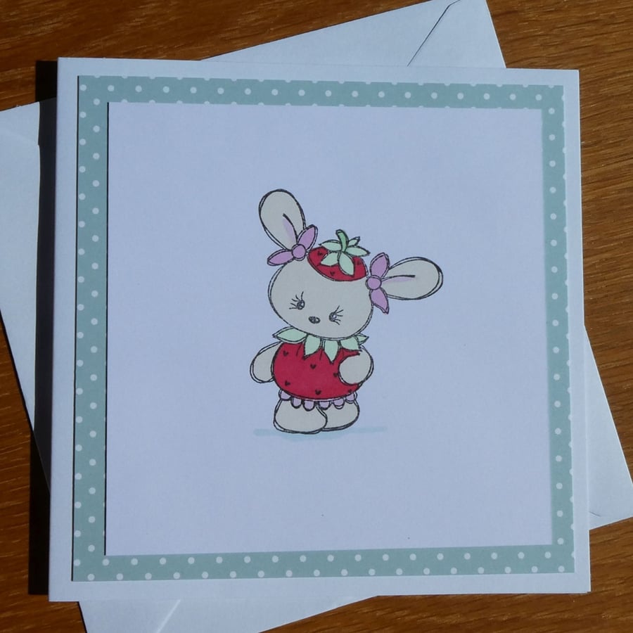 Rabbit Dressed As A Strawberry Blank Card