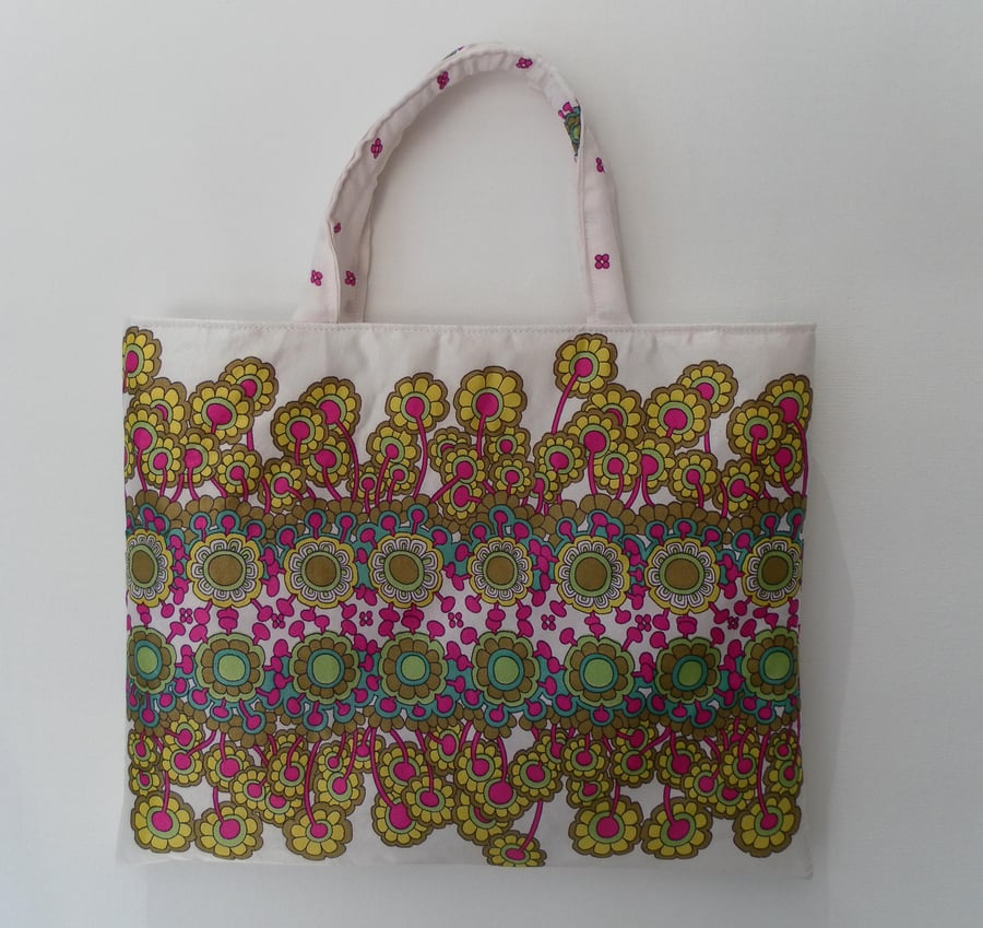  Handbag, Vintage Fabric, Multi Coloured, Stylised Floral Design