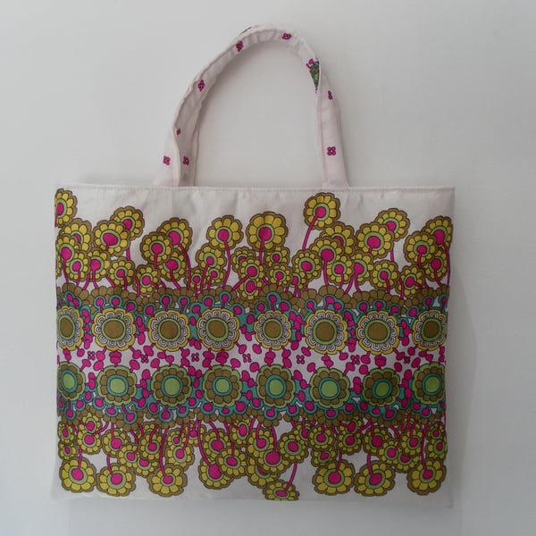  Handbag, Vintage Fabric, Multi Coloured, Stylised Floral Design