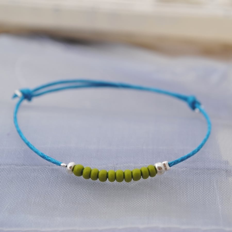 Friendship Bracelet-Turquoise with green beads