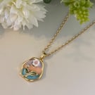Pastel Floral Necklace, Charm Pendant, Handmade Jewellery 