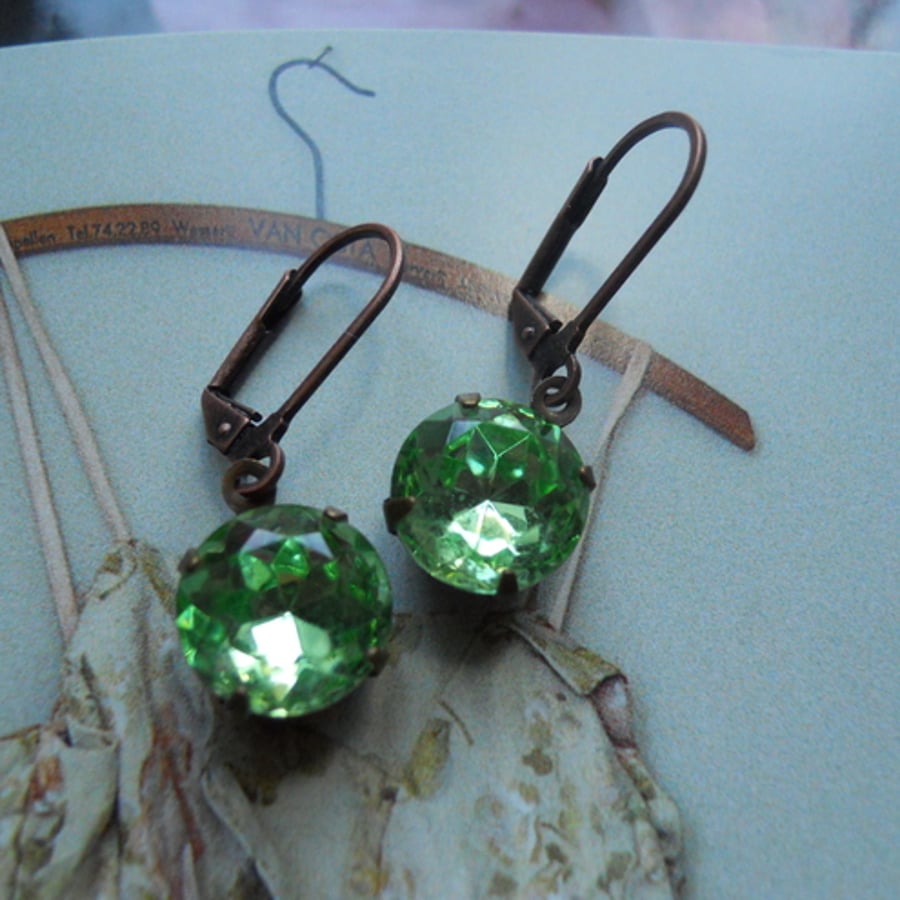  Vintage Peridot Glass Rhinestone jewelled earrings