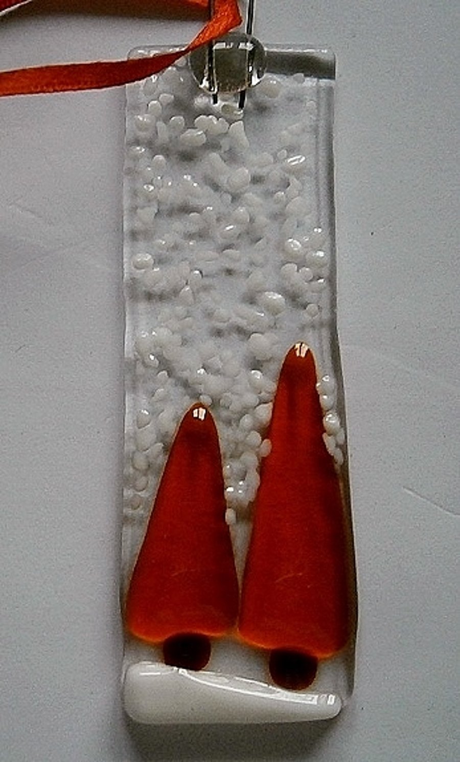 Fused glass snowy Christmas tree decorations