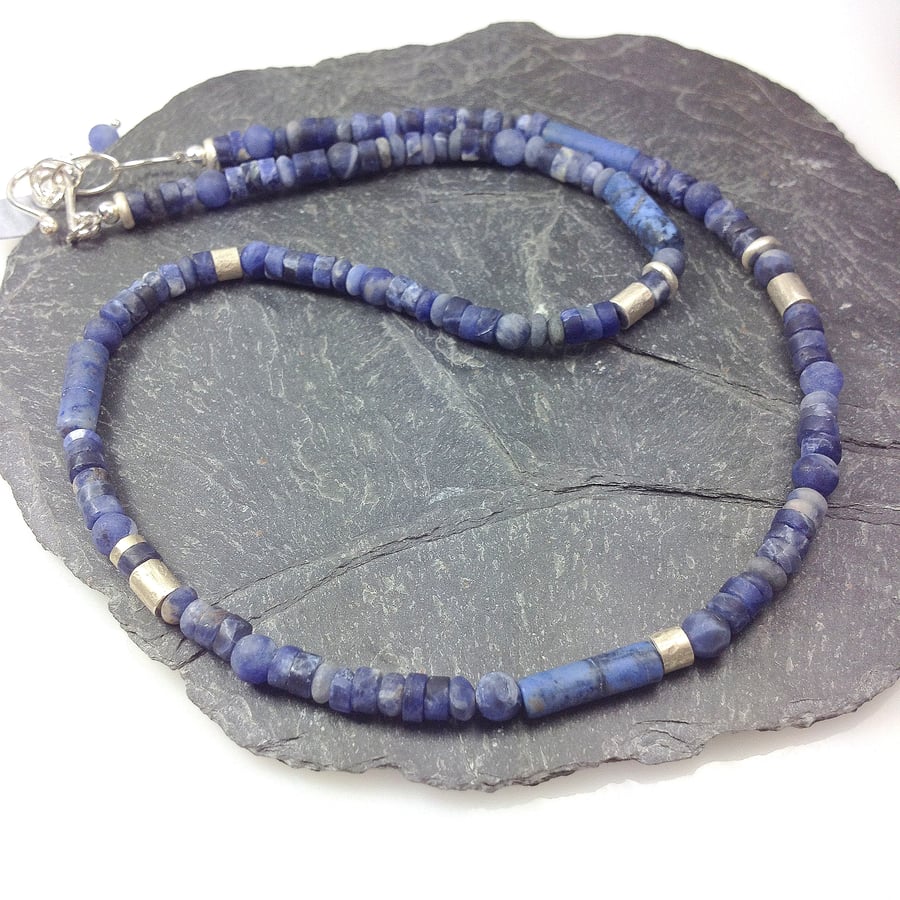 Reserved for Lauren -Silver, matte sodalite and dumortierite necklace