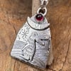 Gazing Hare Pendant with Garnet Cabochon
