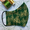 Reusable Gold Christmas Trees on Green Cotton Fabric Face Mask Adult Child 