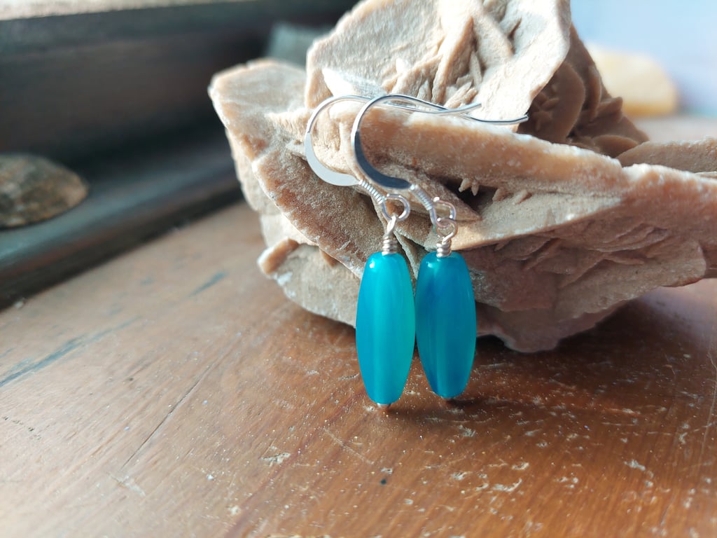 Sterling Silver Turquoise Agate Elongated Oval Earrings