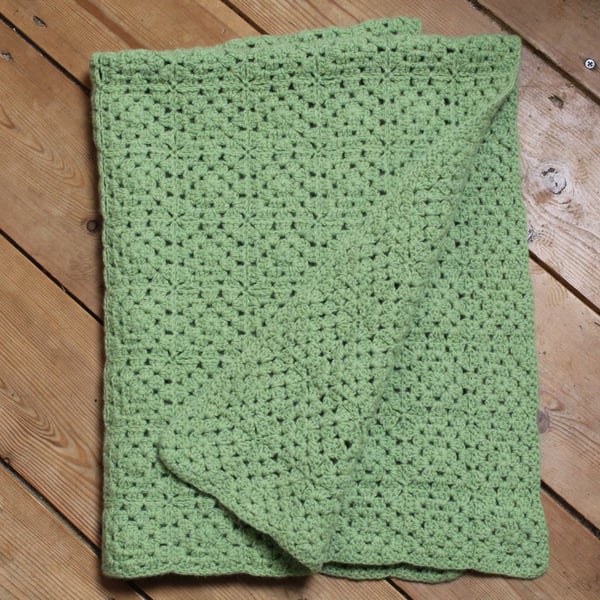 Crocheted Squares Baby Blanket In Spring Green