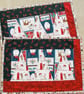 Christmas Quilted Placemats Set of 2 Santa North Pole Handmade Cotton
