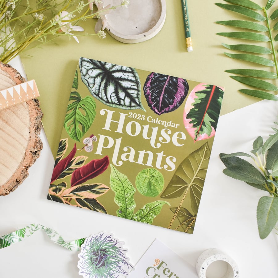 Houseplants illustrated calendar 2023, Recycled paper, square wall planner