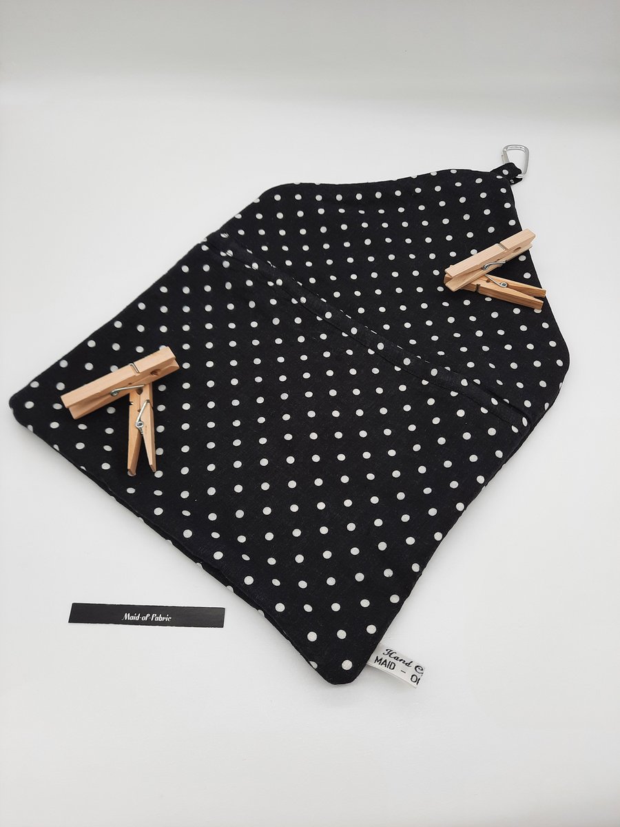 Peg bag, clip on, black and white polkadot,  free uk delivery.  