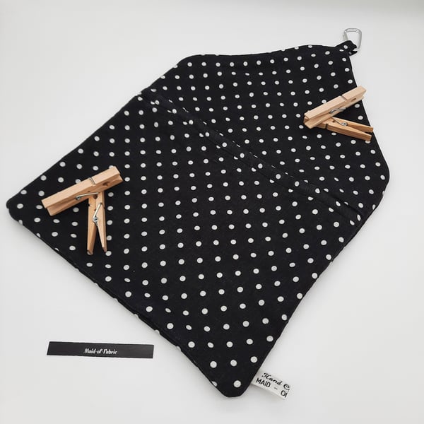 Peg bag, clip on, black and white polkadot,  free uk delivery.  