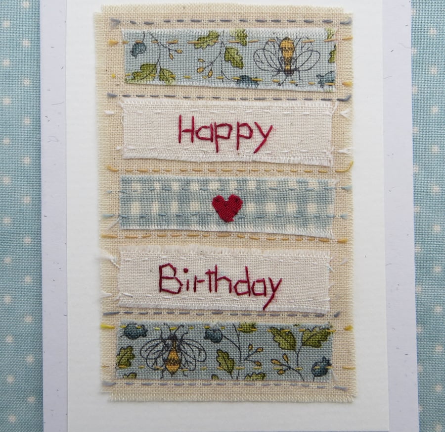 Happy Birthday hand-stitched card