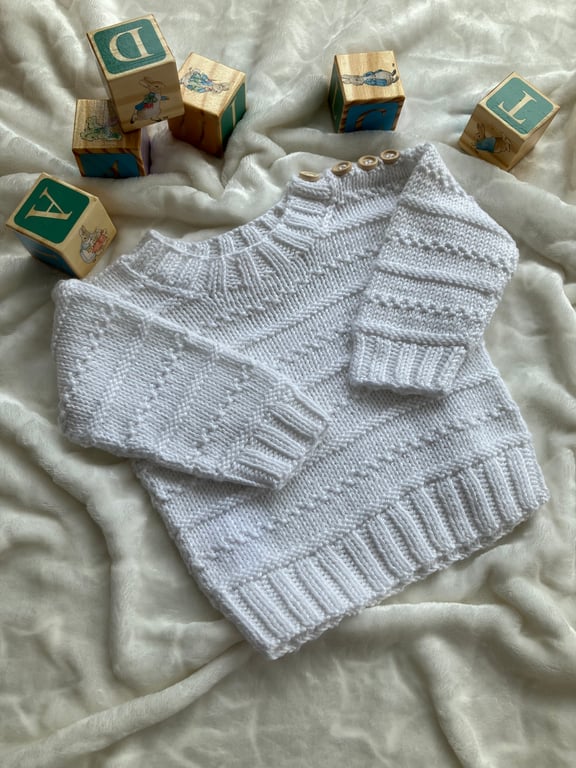 Hand Knitted ‘Jack’ Baby Boy’s Jumper (0-3 months)