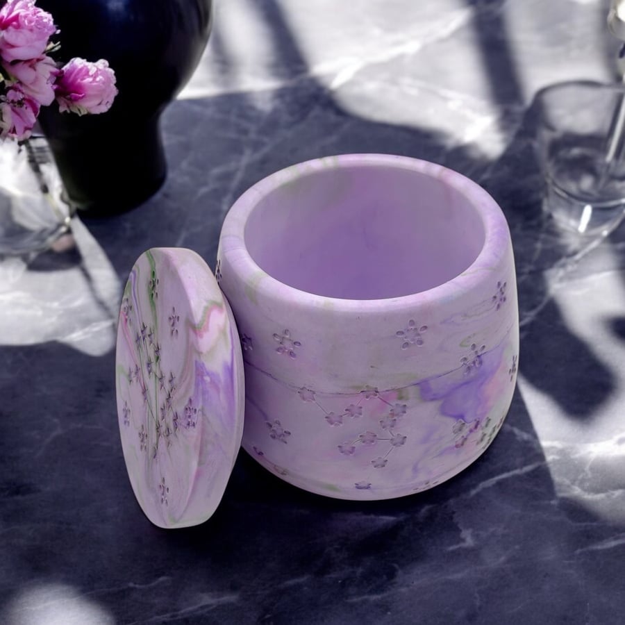 Aurora Borealis Jewellery Box - Purple Green and Pink Star Adorned Pot (stp4)