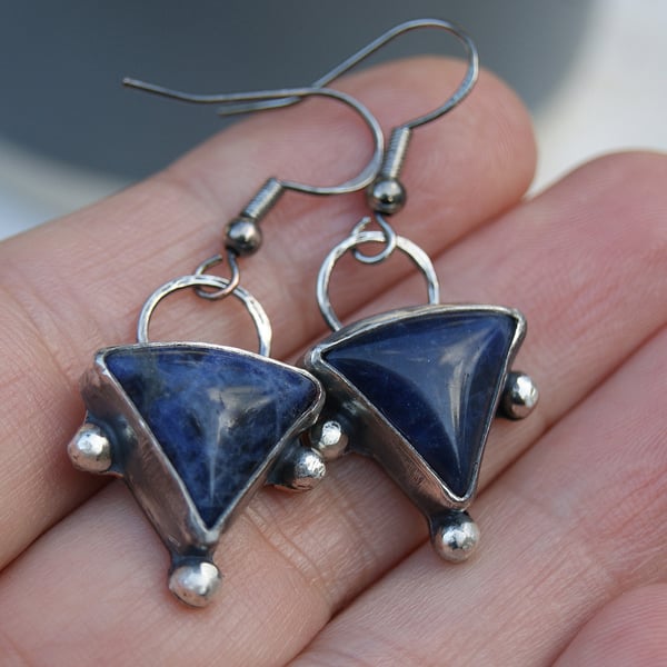 Sodalite Dangle Earrings, Triangular Blue Earrings