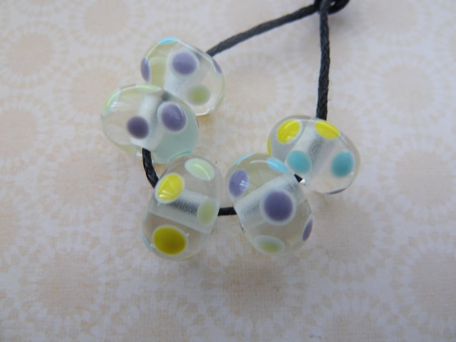handmade rainbow spot lampwork glass beads
