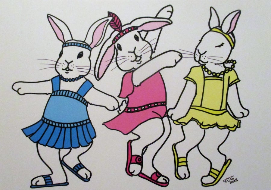 A5 Print of Bunny Rabbit Charleston Dancers Art Picture Limited Edition