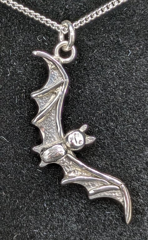 Bat pendant, Bat necklace, Spooky silver pendant