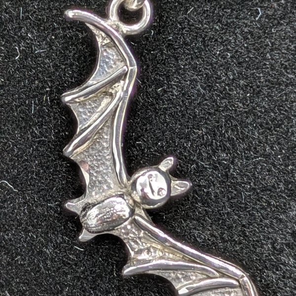 Bat pendant, Bat necklace, Spooky silver pendant