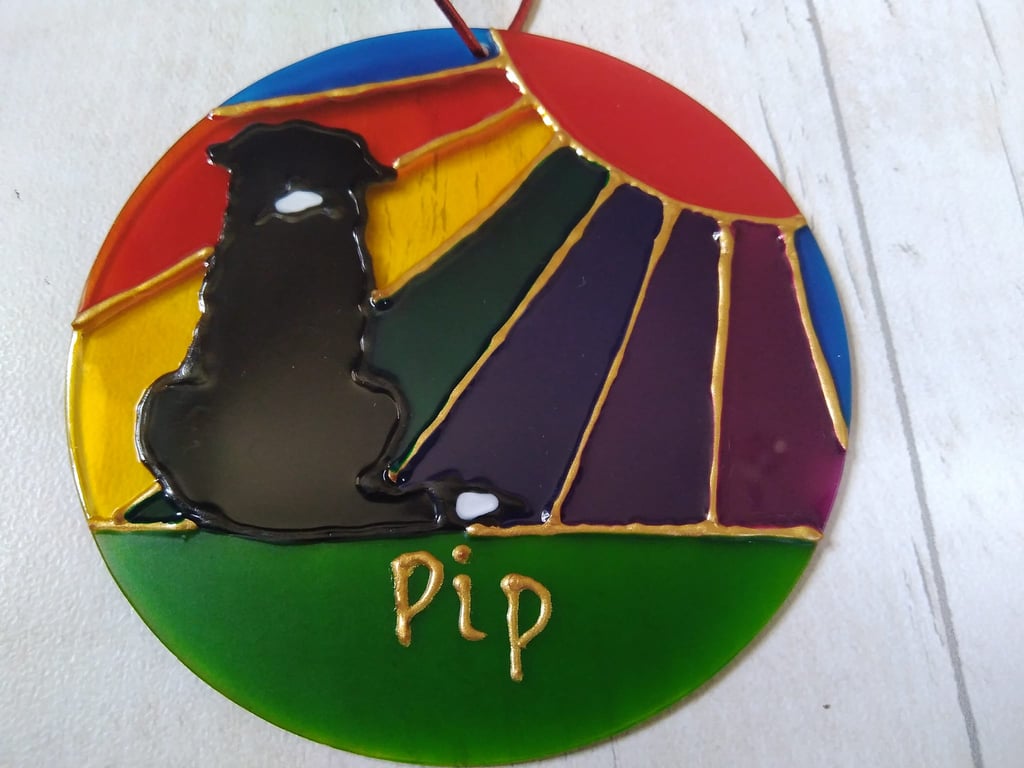 Border Collie Rainbow sunshine pet memorial sun catcher decoration.