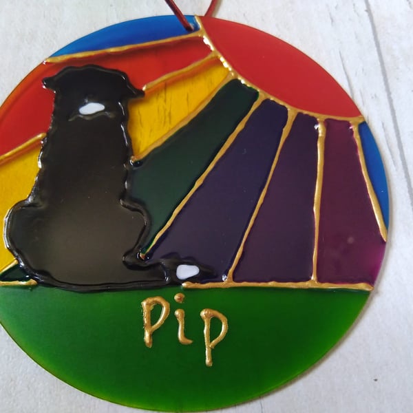 Border Collie Rainbow sunshine pet memorial sun catcher decoration.