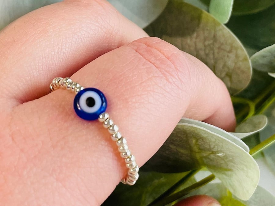 Evil eye ring, stretch ring, gift for friend, birthday gift, protection ring, 