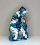 Reversible Japanese Knot Bag - Cranes and Chrysanthemums - Black Satin Lined - Image 4