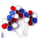 Flower Stained Glass Plant Stick Suncatcher red white and blue