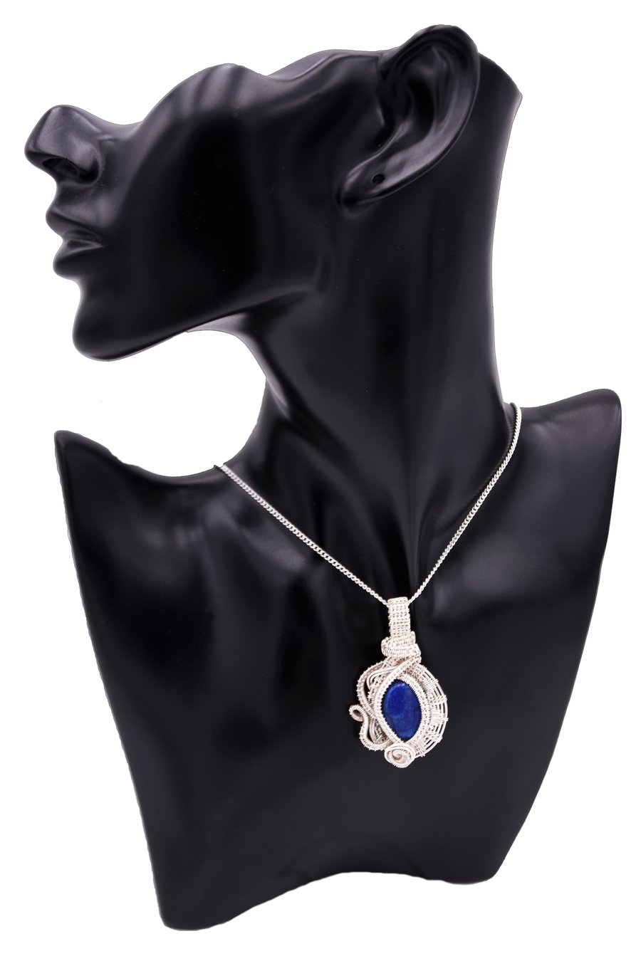 Elegant lapis lazuli pendant, wire wrapped lapis lazuli; blue stone pendant