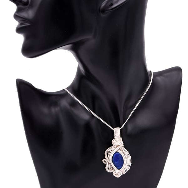 Elegant lapis lazuli pendant, wire wrapped lapis lazuli; blue stone pendant