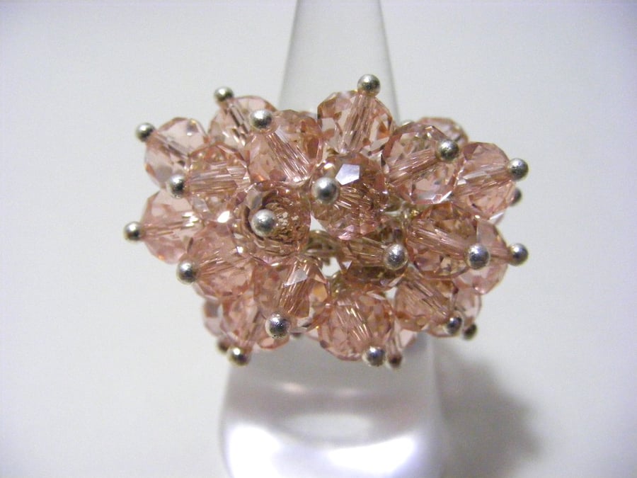Peach Glass Adjustable Cluster Ring