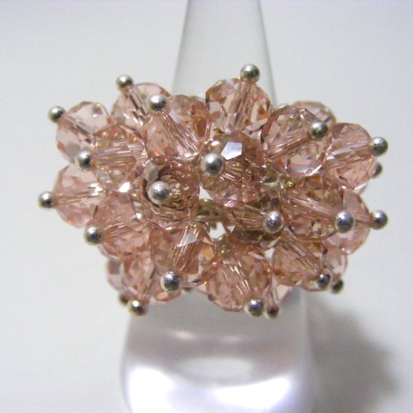 Peach Glass Adjustable Cluster Ring