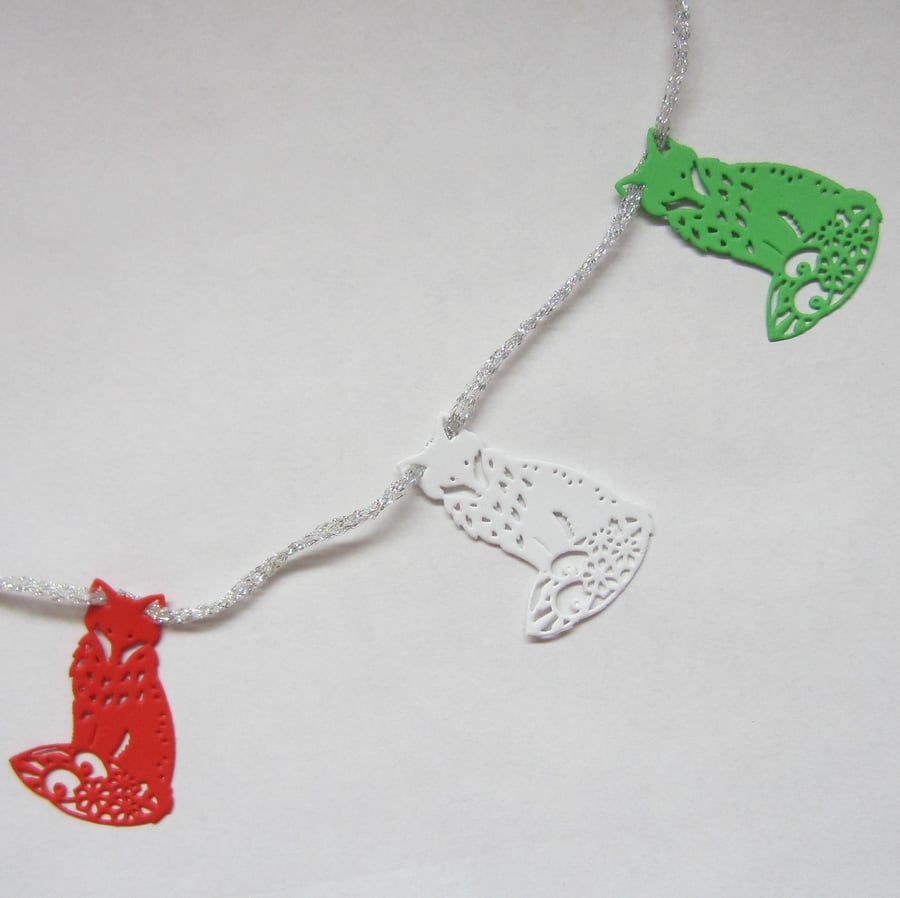 SALE Red, White and Green Foam Fox Christmas Bunting