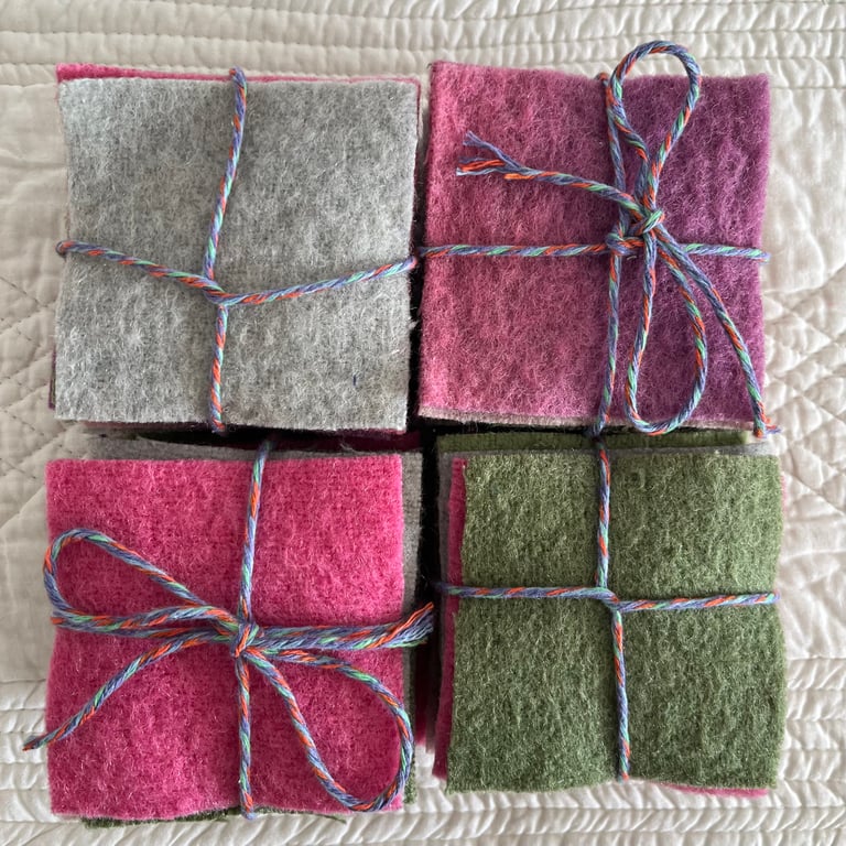12 Dyed Vintage Wool Felt Pieces Squares