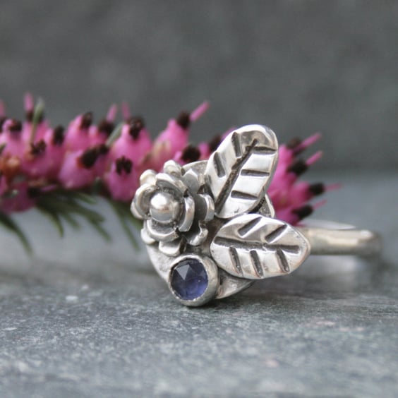 Sterling silver statement ring with flowers