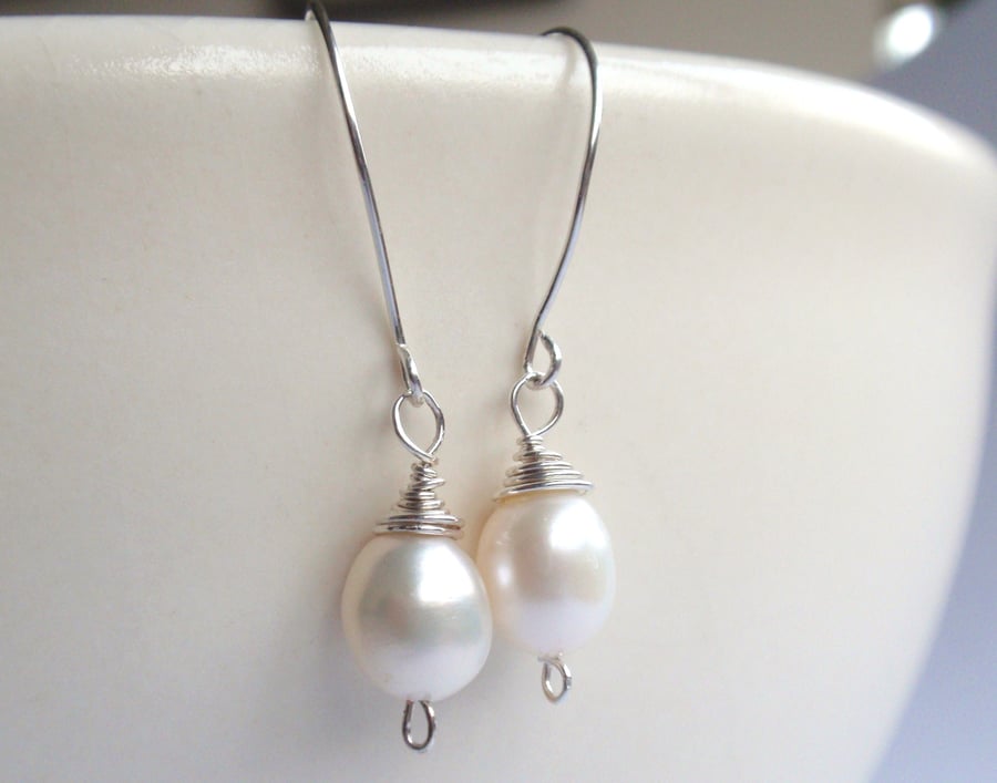 Pearl Earrings Wrapped in Sterling Silver Wire